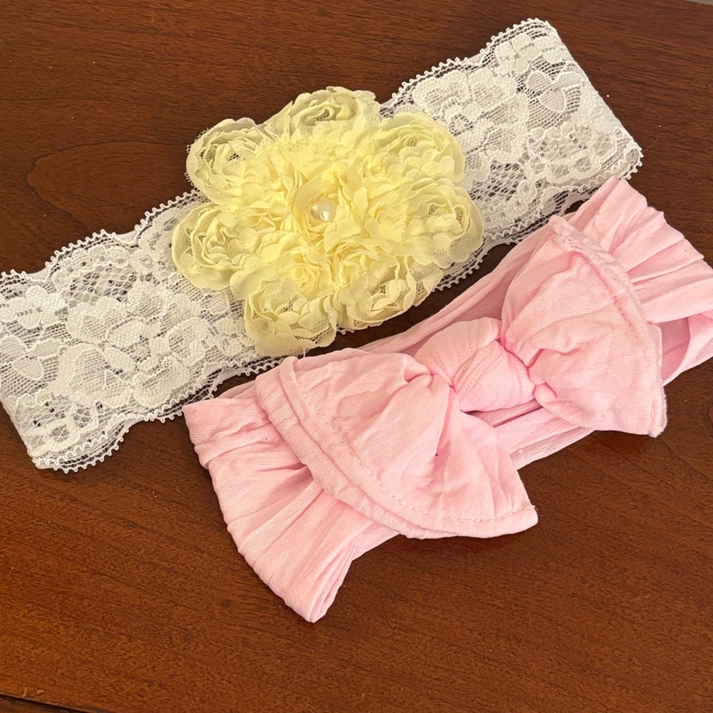 Baby Bling Lace & Chiffon Ruffle Flower Bow Wide Headband Wraps